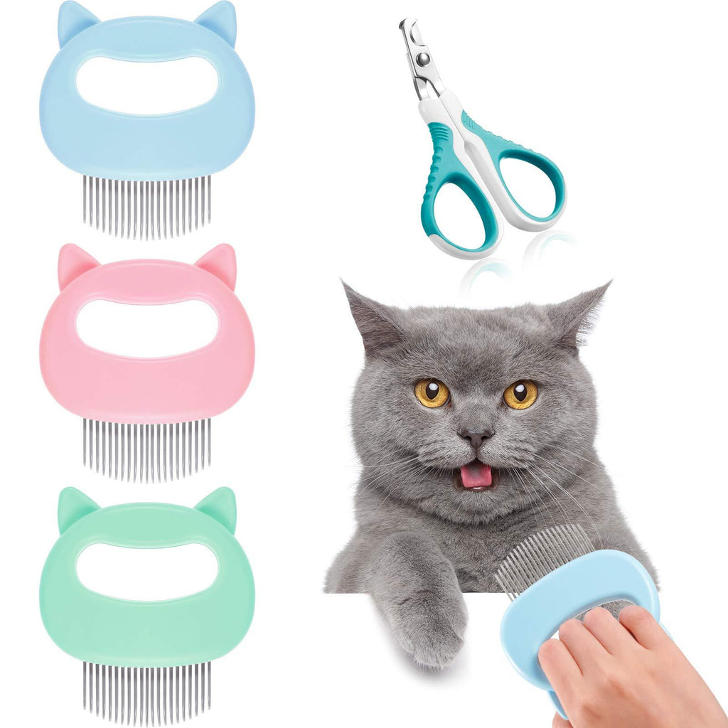 3 Pieces Cat Comb with 1 Piece Pet Nail Clipper, Pet Short Hair Removal Massaging Shell Deshedding Brush Grooming and Shedding Matted Fur Remover for Dog Puppy Rabbit Bunny - PawsPlanet Australia