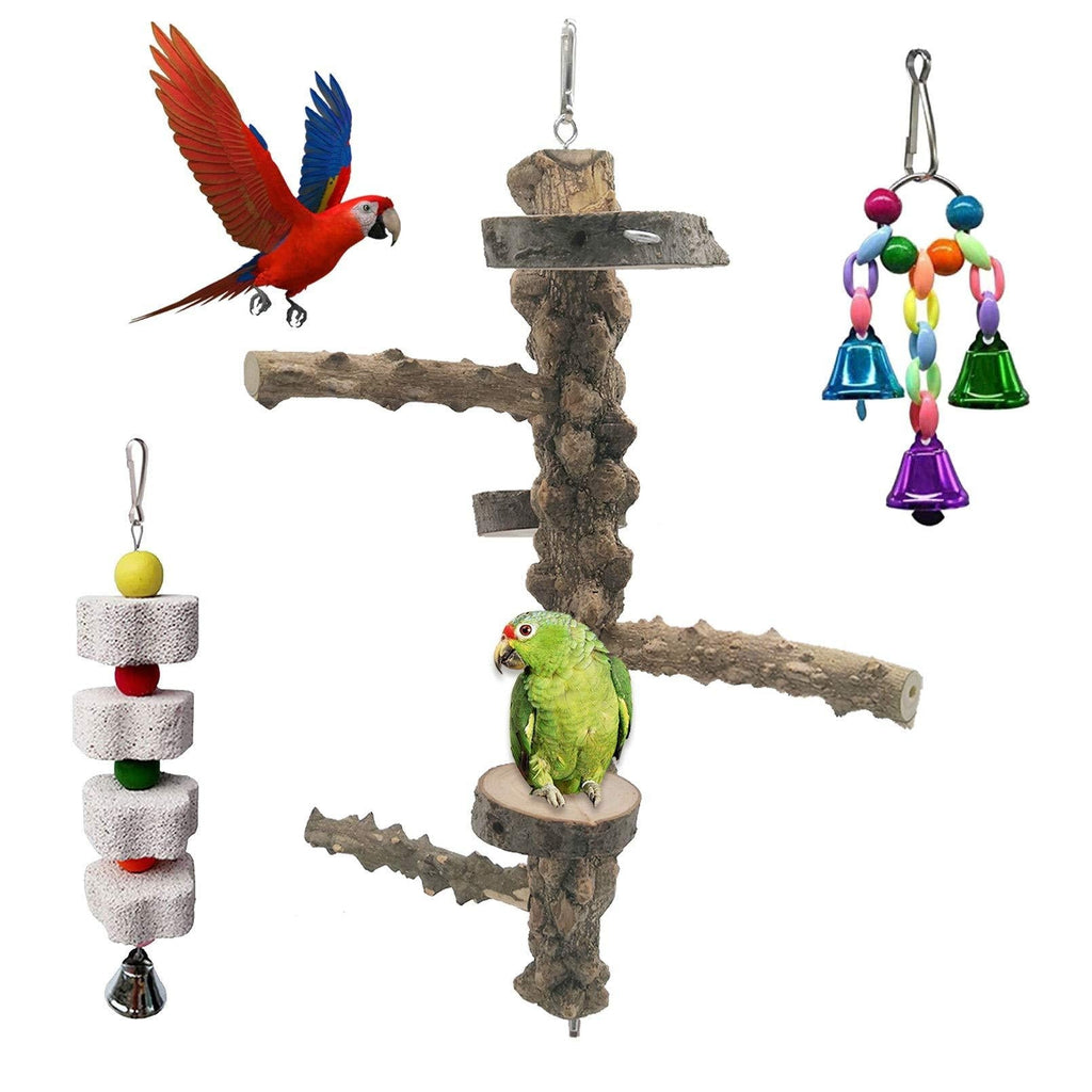 Tfwadmx Parrot Perch Bird Natural Wood Stand Branch Hanging Swing Stick Parakeet Climbing Paw Grinding Platform Chewing Hanging Bell Toys for Cockatiels, Love Birds and Finches Birdcage Accessories - PawsPlanet Australia