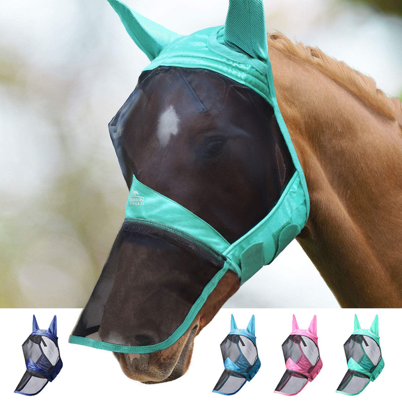 Harrison Howard CareMaster Pro Luminous Horse Fly Mask Long Nose with Ears UV Protection for Horse-Summer Mint(S; Pony) Pony (Small) Summer Mint - PawsPlanet Australia