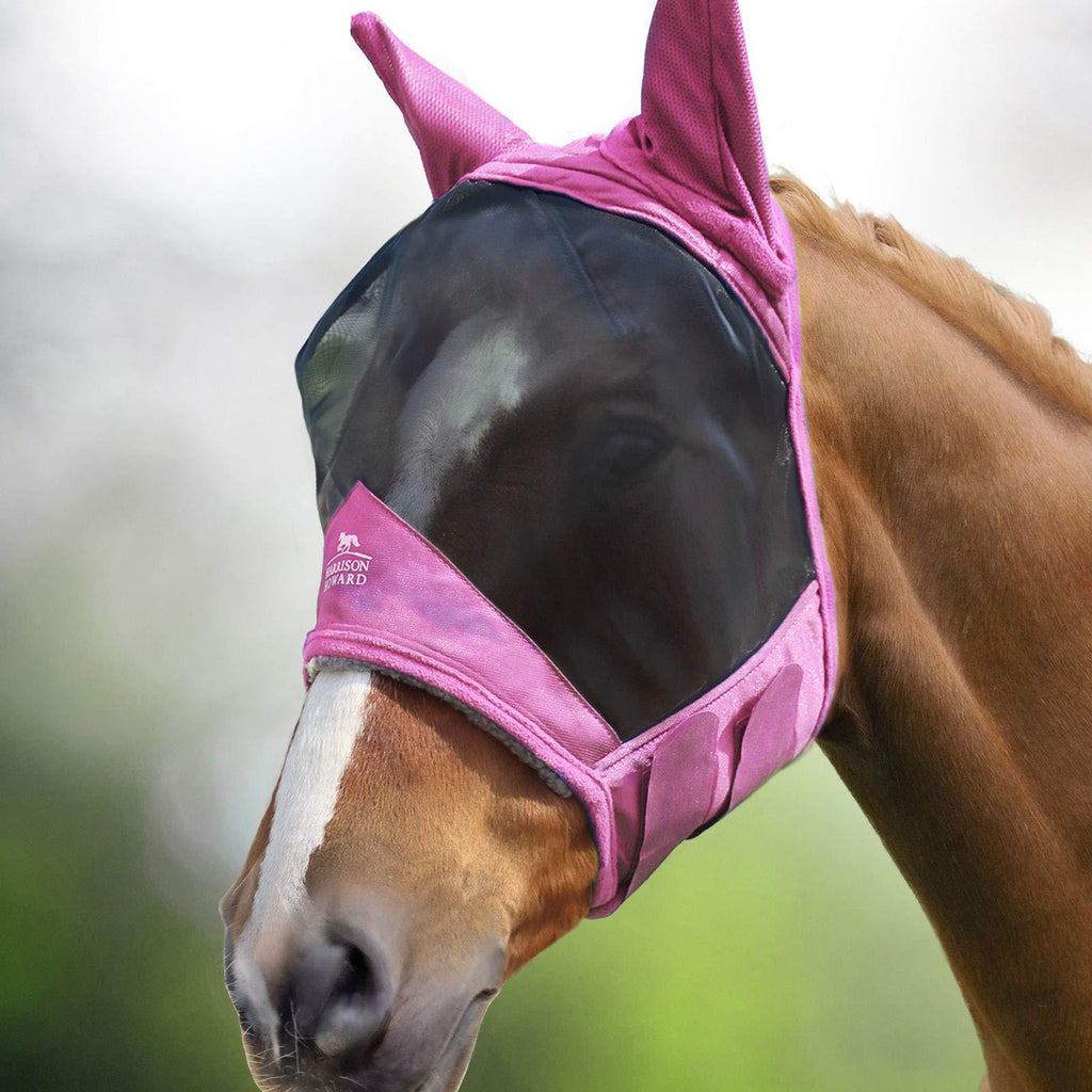 Harrison Howard CareMaster Pro Luminous Horse Fly Mask Standard with Ears UV Protection for Horse-Light Pink(M; Cob) Cob (Medium) Light Pink - PawsPlanet Australia