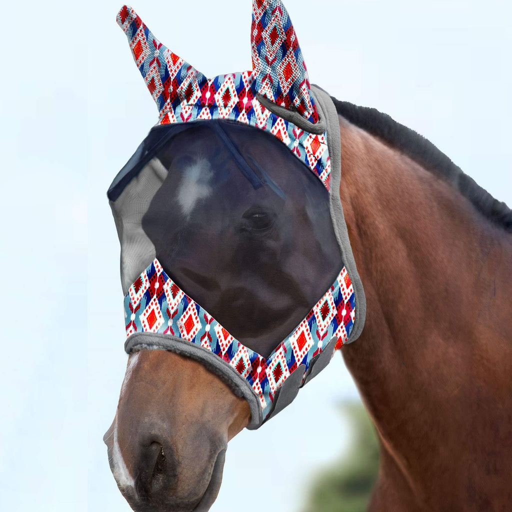 Harrison Howard CareMaster Horse Fly Mask Standard with Ears UV Protection for Horse-Tribal Rhombus Cob (Medium) Tribal Rhombus - PawsPlanet Australia