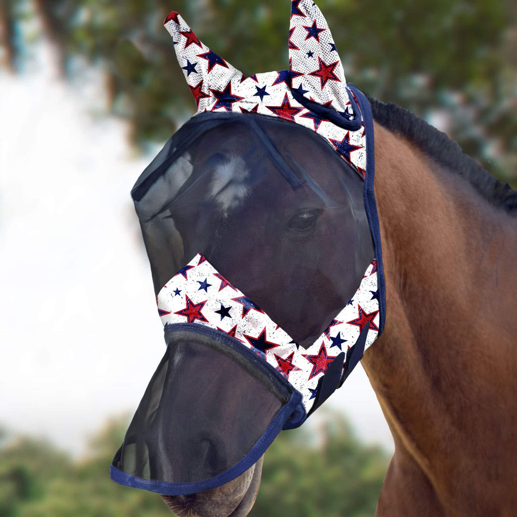 Harrison Howard LumiVista Horse Fly Mask Long Nose with Ears UV Protection for Horse-Dream Star(L; Full Size) Full (Large) Dream Star - PawsPlanet Australia