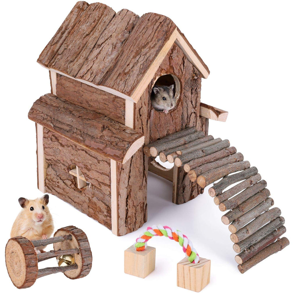 Elipark Small Animal Activity Toy Hamster Houses Hideouts Wooden Rat Playground Platform with Ladders Bridge for Chinchilla, Guinea Pigs, Gerbil, Parrots, Dwarf Mice,and Other Small Animals - PawsPlanet Australia