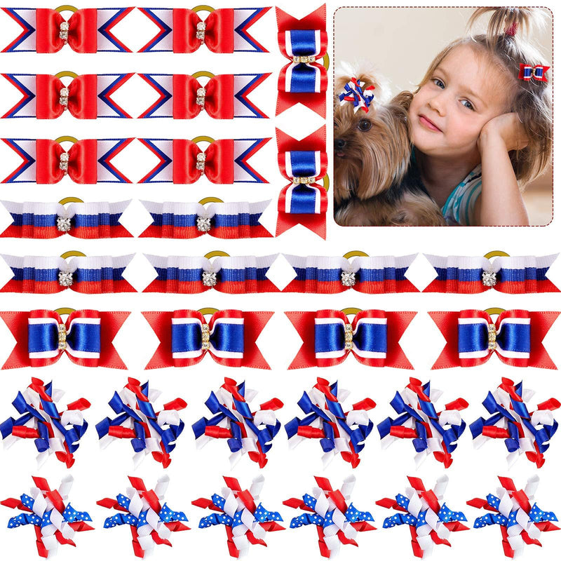 Weewooday 30 Pieces/ 15 Pairs Dog Bow Ties Patriotic 4th of July Small Dogs Hair Bows US Independence Day Dog Hair Bows for Pet Grooming Accessories, Mixed Styles - PawsPlanet Australia