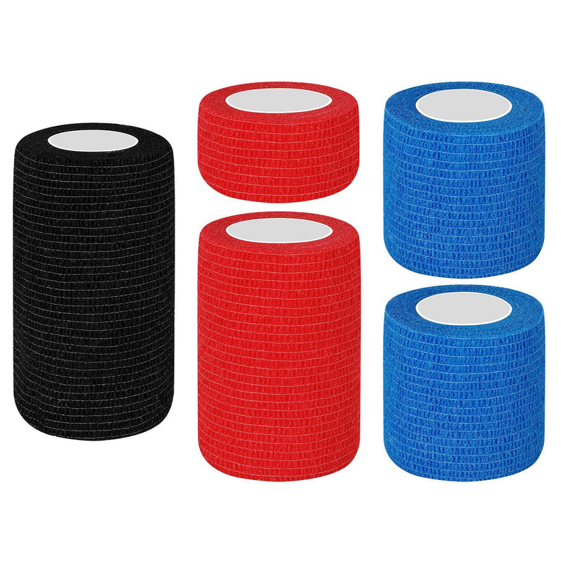 Heyu-Lotus 5 Rolls Vet Wrap Self Adherent Bandage Elastic Cohesive Bandages Breathable Non Woven Pet Bandage Tapes for Dog, Cat, Horse (Black, Red, Blue) - PawsPlanet Australia