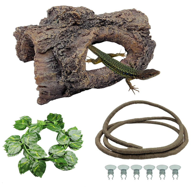 Tfwadmx Reptile Hideout Cave Lizard Resin Hollow Tree Trunk Habitat Decoration Decaying Driftwood Hut Ornament Bark Bend Tank Decor Terrarium Accessories for Gecko, Chameleon and Hermit Crabs - PawsPlanet Australia