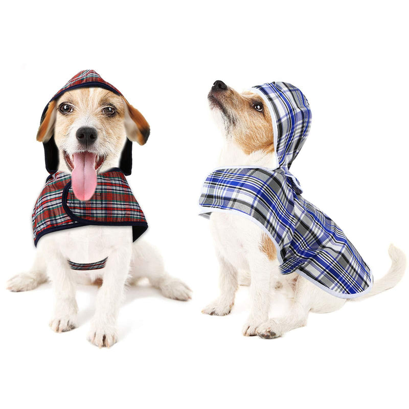 Geyoga 2 Pieces Plaid Dog Raincoat Adjustable Dog Raincoat Jacket with Leash Hole Lightweight Hooded Dog Jumpsuit Raincoat Waterproof Pet Rainwear Clothes for Small Dogs and Cats - PawsPlanet Australia