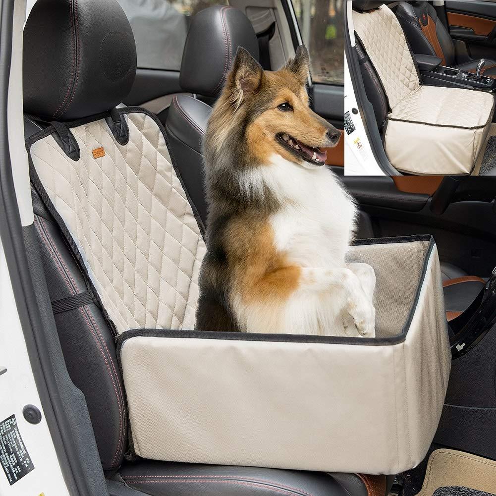 Felicificer Dog Car Seat, 2-in-1 Front Puppy Car Seat Cover for Travel, Car SUV Truck Protection Against Dirt and Pet Fur Seat Covers, Waterproof Washable Beige - PawsPlanet Australia