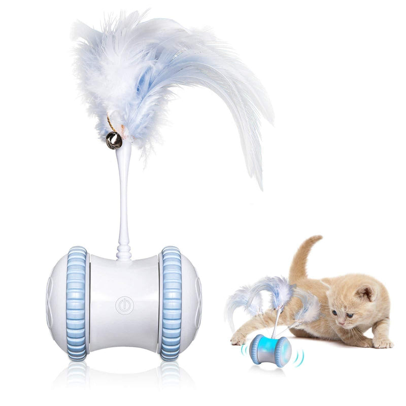 KONPCOIU Automatic Cat Feather Toy—Smart Robotic Interactive Indoor Electronic Pet Toy—Auto/Manual Motorized Toy—360° Rotating Ball Colorful Light Cat Toys for Cat/Mouse/Kitten Hunting Exercise Blue - PawsPlanet Australia