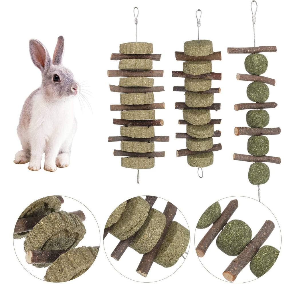 Fuyamp 3 Pcs Bunny Chew Toys, Small Pets Playing & Teeth Cleanning Molar Toy with Natural Apple Sticks Grass Cakes Grass Balls for Rabbits, Chinchillas, Guinea Pigs, Gerbils, Hamsters and Rats - PawsPlanet Australia