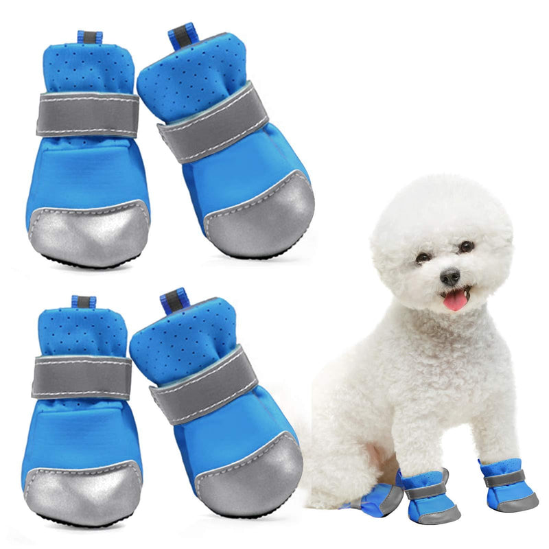 KOESON Breathable Dog Boots, Summer Dog Sneaker Shoes Paw Protector with Anti-Slip Sole, Adjustable Wear-Resistant Dog Booties with Reflective Tape for Small Medium Dogs Size S: 1.6"×1.4"(L*W) Blue - PawsPlanet Australia