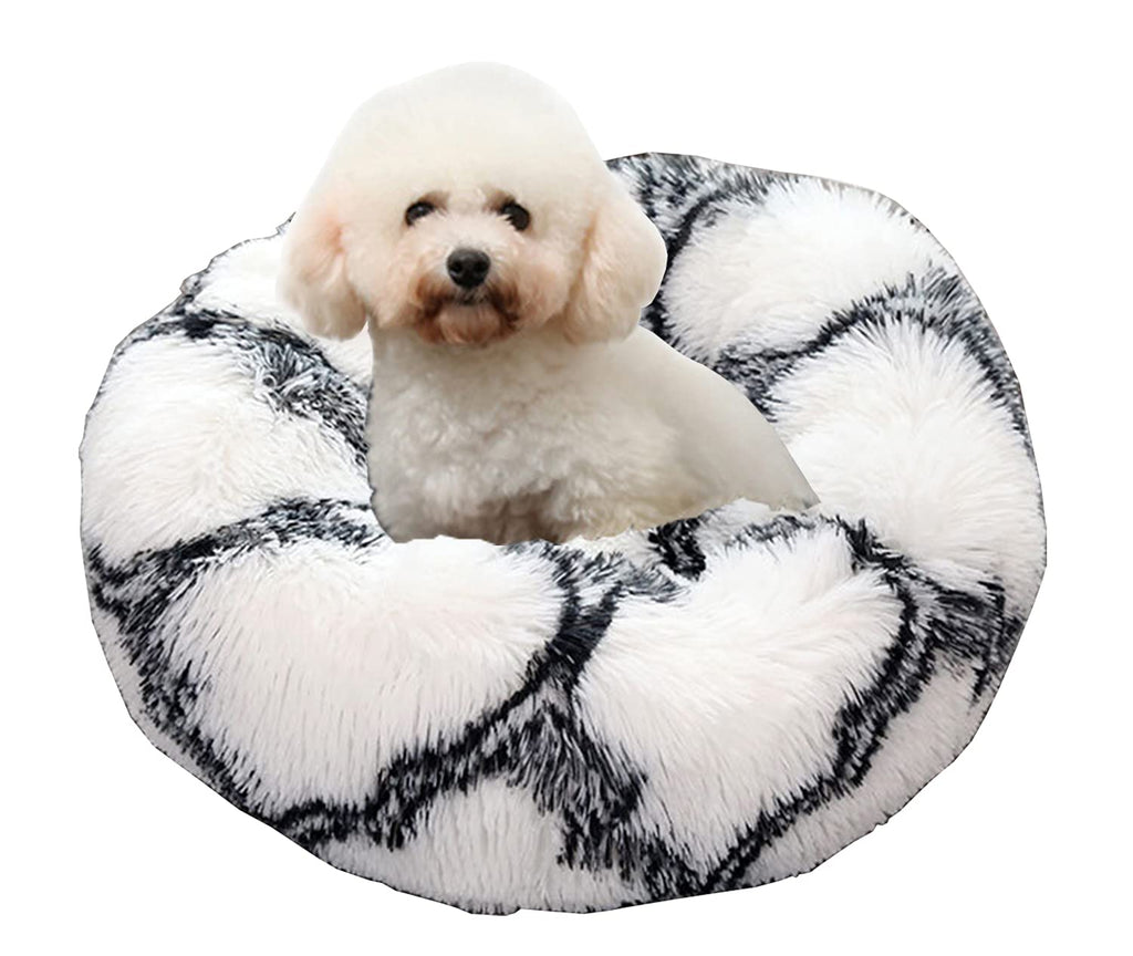 Round Calming Dog Beds for Small Dogs Donut Washable Cat Bed Soft Fluffy Warming Pet Sleeping Bed, Non Slip Bottom 20'' Black White Plaid 20 Inch - PawsPlanet Australia