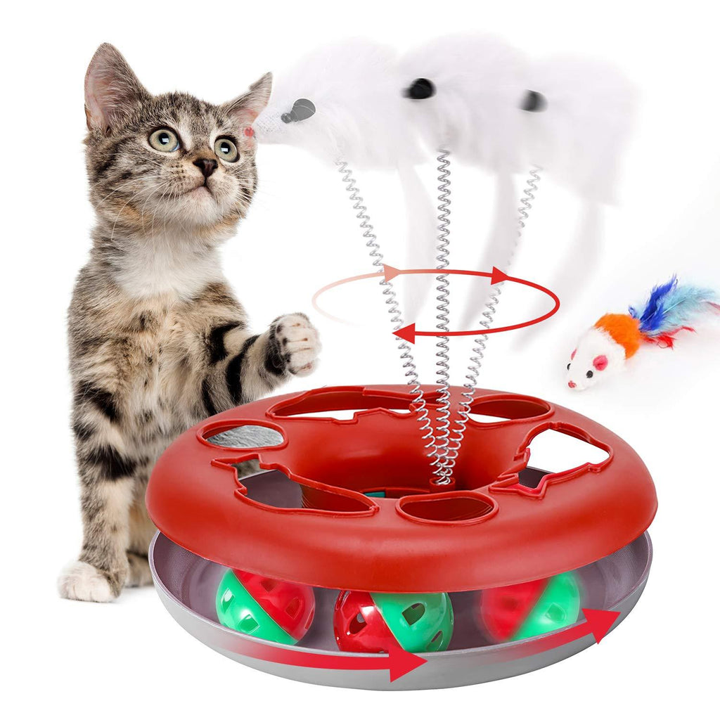 Cat Toys, Interactive Cat Toys for Indoor Cats, Kitten Toys Tracks with Catnip, Spring Pet Toy with Roller Balls Teaser Mouse (Red) Red - PawsPlanet Australia