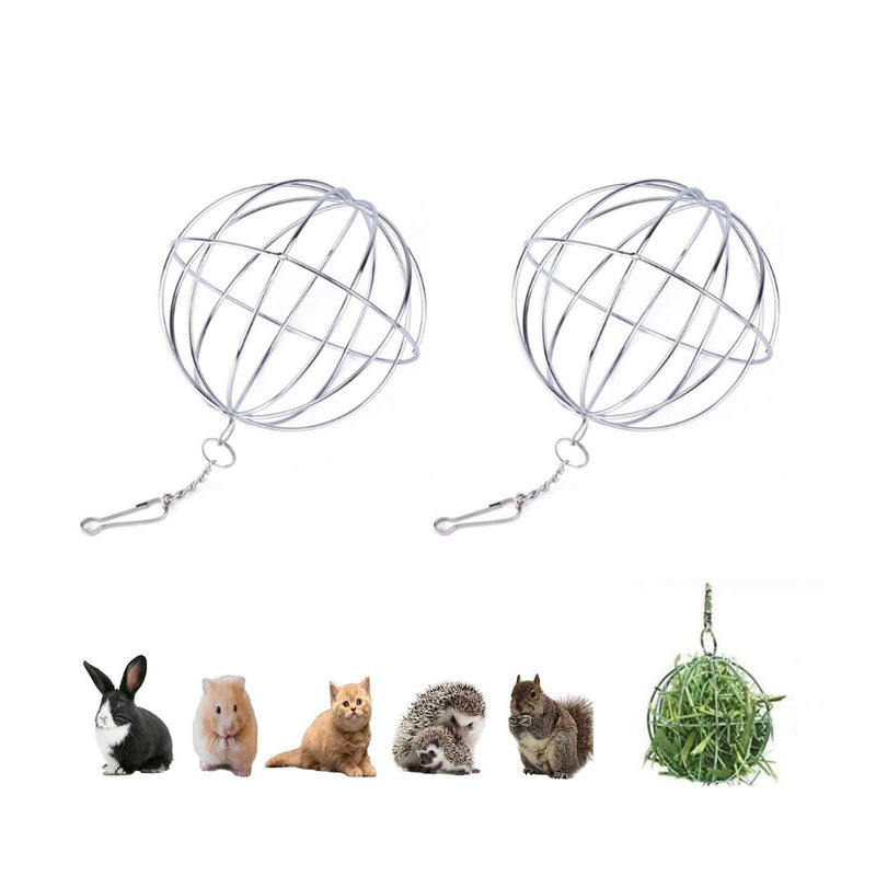 RUIYELE 2Pcs Hanging Feeding Ball Feeder Toy, Stainless Steel Frame & Anti-bite with Hanging Food Feeder Ball Dispenser Holder Hanger Accessories for Small Animals Bunny Hamster Guinea Pig, 8cm - PawsPlanet Australia