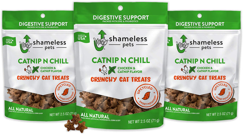 Shameless Pets Crunchy Cat Treats (Catnip N Chill, 3-Pk) | Natural, Low-Calorie Treats for Cats | Made w/ Real Chicken & Catnip | Supports Digestive Health Catnip N Chill 3 Pack - PawsPlanet Australia