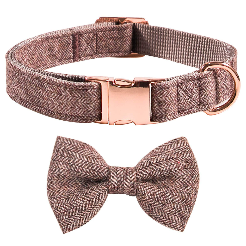 Qucey Dog and Cat Collar with Bowtie Adjustable Collars Detachable Bowtie for Small Medium Large Dogs XS Brown - PawsPlanet Australia