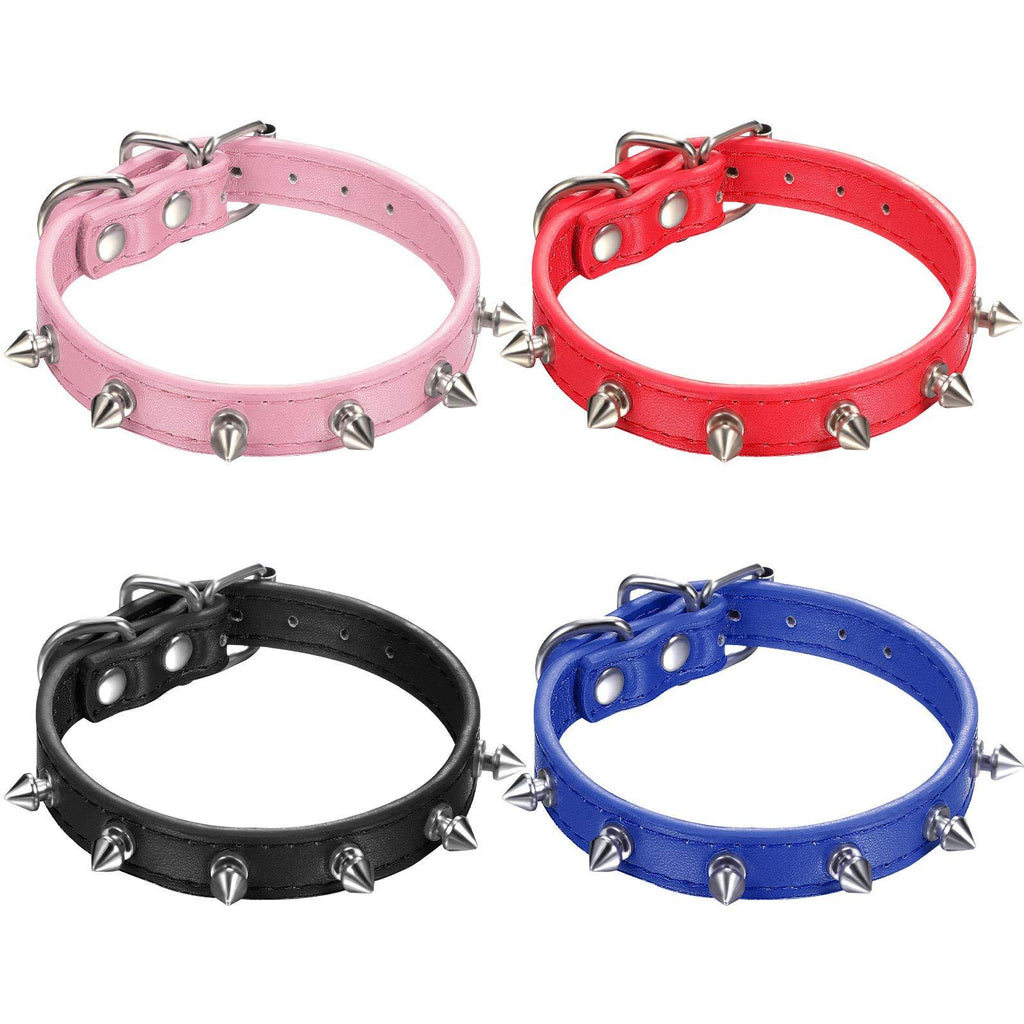 Kasyat 4 Pieces Spiked Studded Cat Collar Artificial Leather Pet Collars Adjustable Studded Cat Collar with Spikes for Small Dogs Puppy (Black, Blue, Red, Pink) Black, Blue, Red, Pink - PawsPlanet Australia