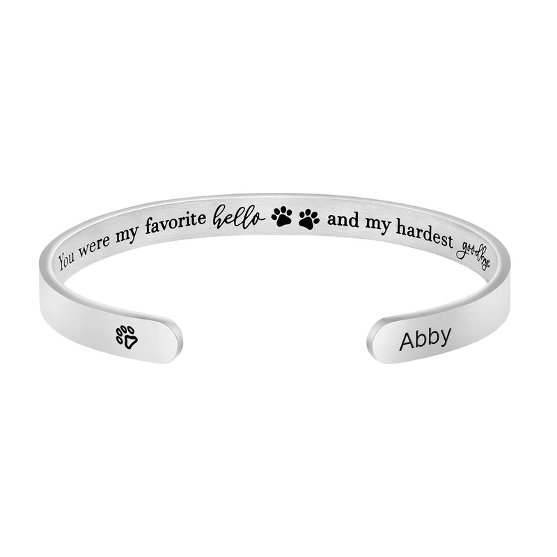 MEMGIFT Dog Memorial Bracelet for Women Girls Remembrance Sympathy Memory Loss of Beloved Pets Jewelry Gifts for Pet Cats Dogs Mom Lovers Stainless Steel Dog Paw Personalized Name Cuff Bangle Abby - PawsPlanet Australia