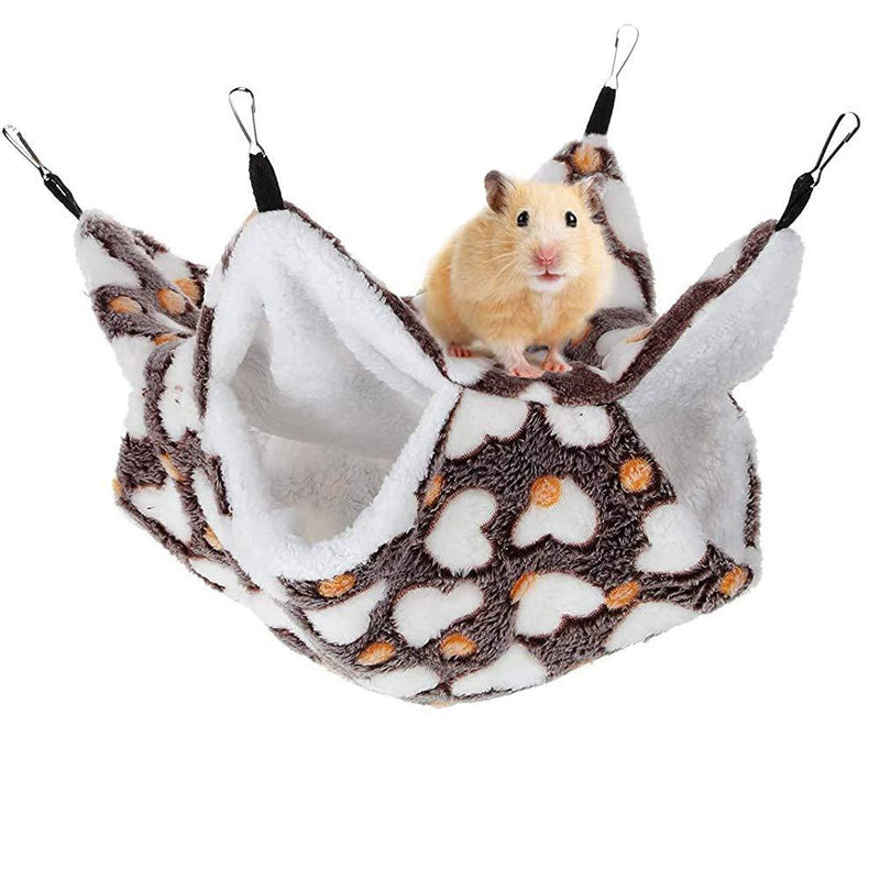 Small Pet Hammock, Double-Layer Small Animals Hammock Bed, Warm Fleece Cage Hanging Hammock, Pet Swinging Bed for Sugar Glider Chinchilla Parrot Guinea Pig Ferret Squirrel Hamster Rat (Brown) Brown - PawsPlanet Australia