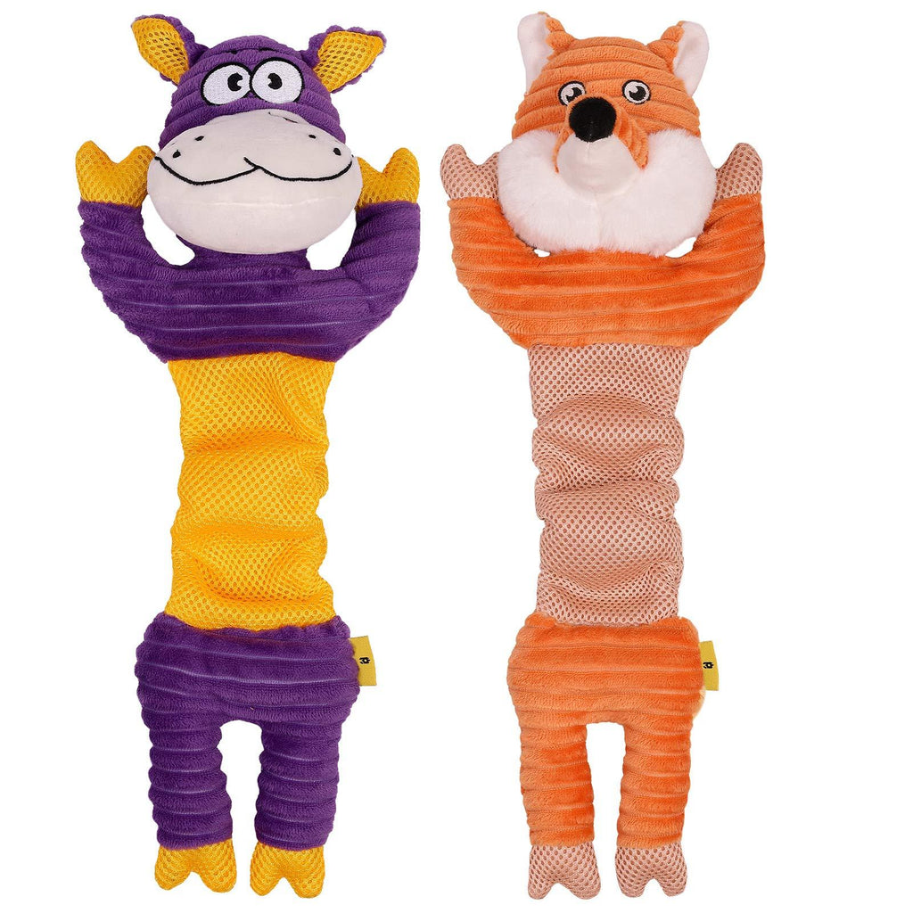 PETSVILLE Extra Long Body Plush Squeaky Chew Toys for Dogs with Cute Animal Design Fox & Cow - PawsPlanet Australia