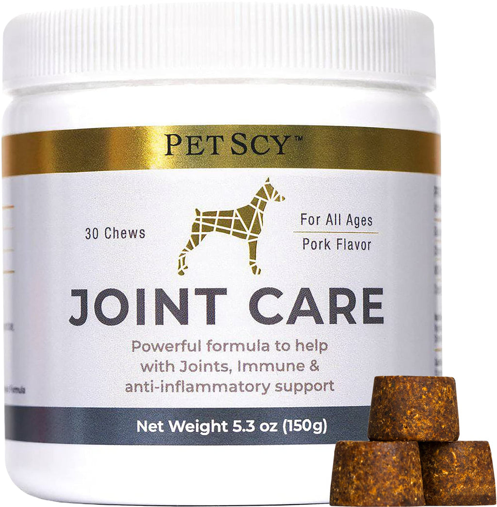 Petscy: Joint Care Chews - Glucosamine, Chondroitin, MSM, and Creatine Nutritional Supplement for Dogs - 30 Chews - Pork Flavor - Joint Pain Relief Support for All Ages and Breeds - Made in The USA - PawsPlanet Australia