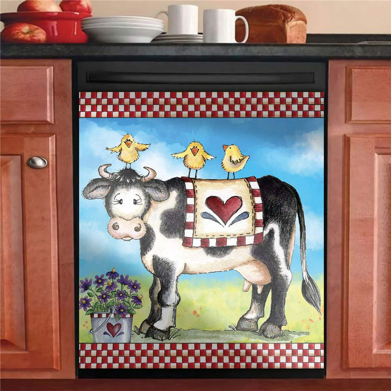 Dishwasher Covers Bird and Flowers Decorative Magnet,Animal Decoration Sticker Magnetic,Cow Kitchen Refrigerator Door Decoration Panel Decal Wallpaper 23x26inch (Plaid ) Farm Decal B-12 23x26inch( Magnetic ) - PawsPlanet Australia