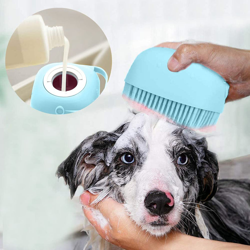 Upgraded Dog Bath Brush,Best Pet Bathing Tool for Dogs,Soft Silicone Grooming Brush Bristles with Loop Handle Give Pet Gentle Massage,Extra Shampoo Dispenser(Blue) Blue - PawsPlanet Australia