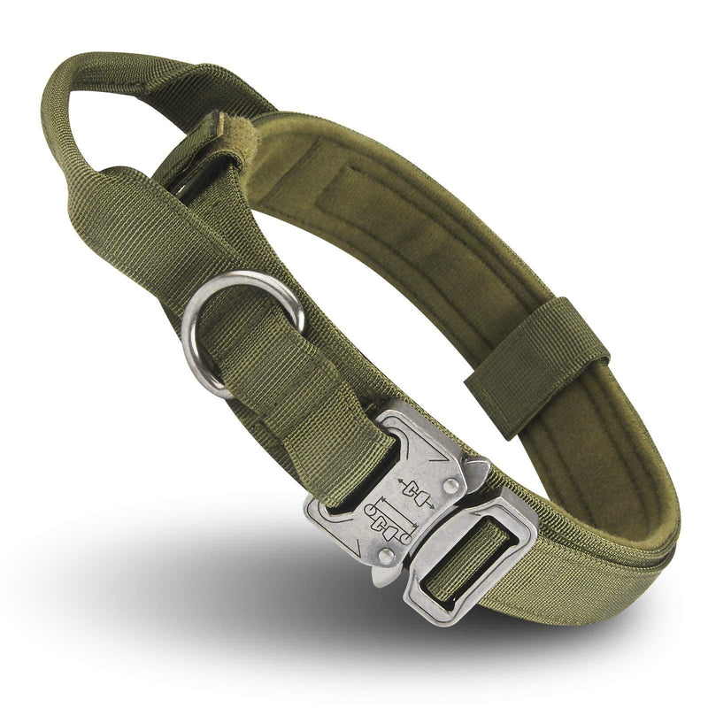 Tactical Dog Collar - Heavy Duty Dog Collars - 1.5" Width Adjustable Military Metal Buckle Collars with Control Handle for Dog Training M Size-Adjustable(14-18") - PawsPlanet Australia