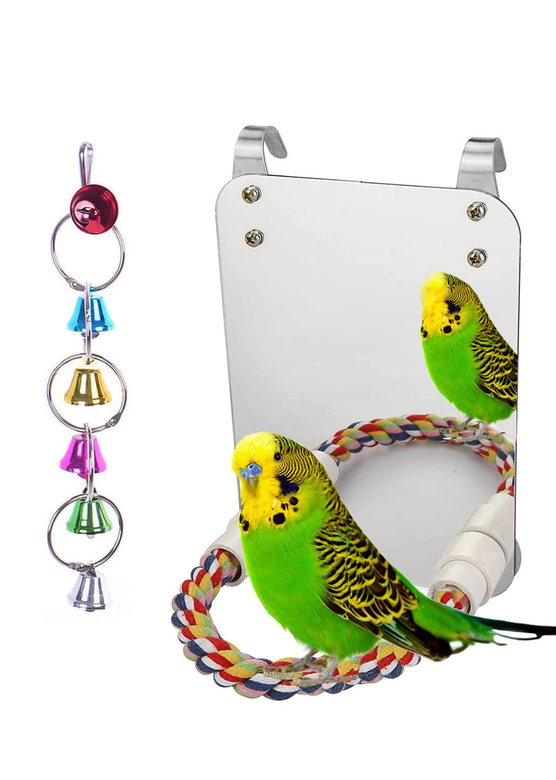 LOPERDEVE Bird Mirror with Rope Perch Bird Toys Swing Comfy Perch for Greys Amazons Parakeet Cockatiel Conure Lovebirds Finch Canaries 7 inch - PawsPlanet Australia