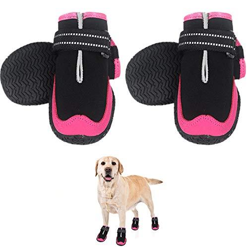 MOLPE Waterproof Dog Boots 4 PCS - Dog Hiking Shoes for Small, Medium, and Large Dogs - Outdoor Antislip Pet Rubber Booties for Rain, Snow, Winter, and Cold Weather - Durable Dog Paw Protection Shoes Size 4: 2.2”x3.1”(W*L) Pink - PawsPlanet Australia