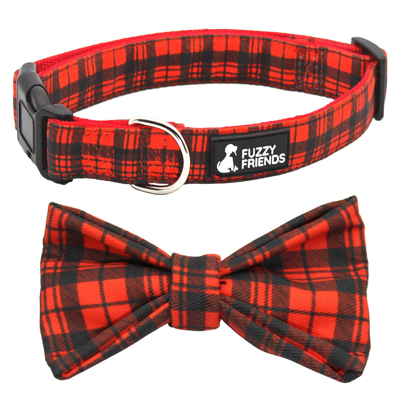 Black and Red Plaid Stylish Dog Collar with Detachable Bowtie and Optional Matching Leash. Perfect for Girl Dogs or boy Dogs. Comfortable for Small, Medium or Large Dogs. Black and Red Plaid Collar Only X-Small - PawsPlanet Australia