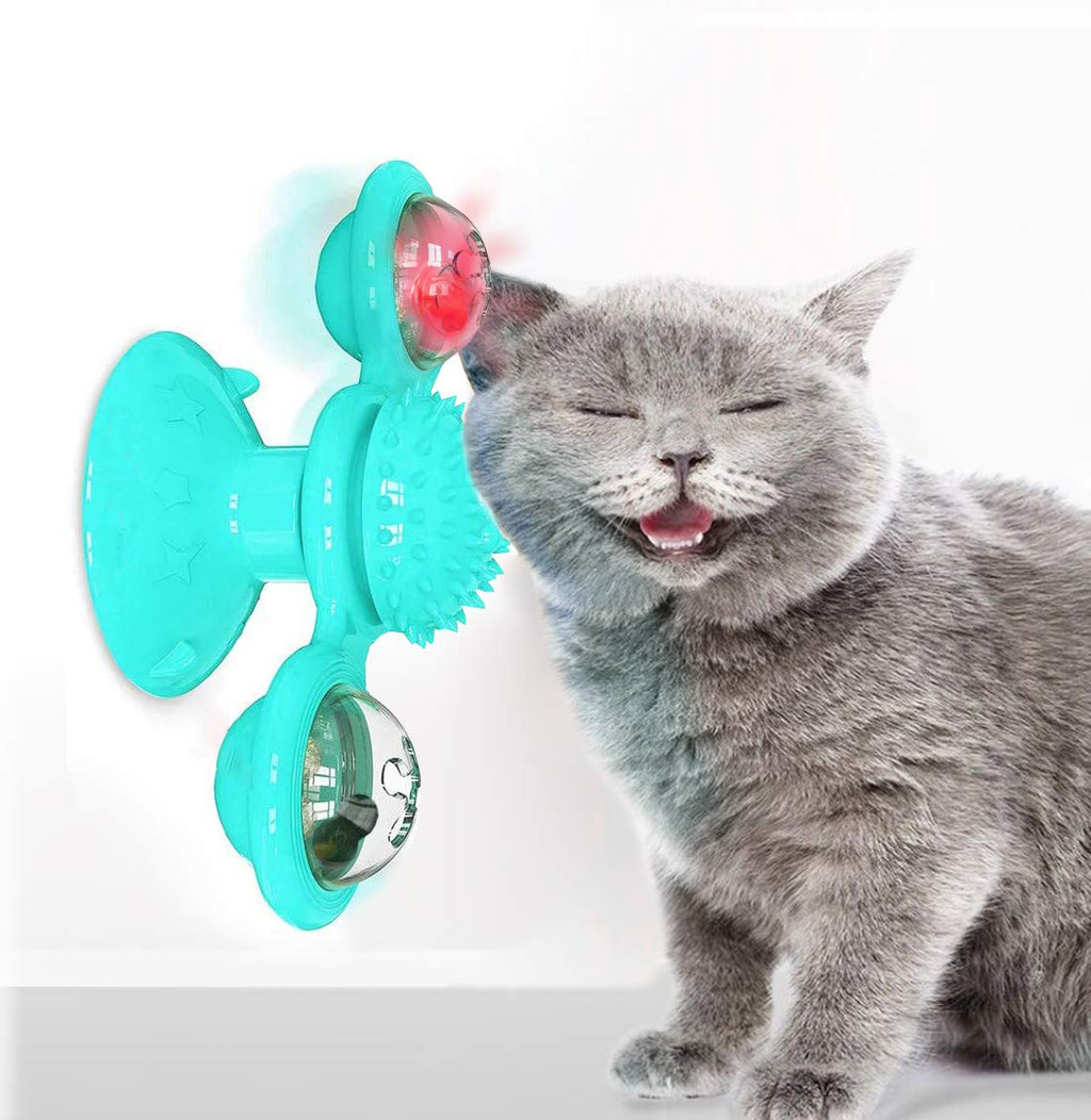 YUTANG Interactive Cat Catnip Toy for Indoor Cats, Windmill Catnip Toy Funny Kitten Toys Cat Toothbrush Toy Cats Hair Brush Turntable Massage Scratching Tickle Toy with Suction Cup Blue - PawsPlanet Australia