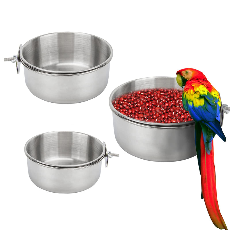 Bird Feeding Dish Cups 3 Pack Parrot Food Bowl Cage with Clamp Holder Stainless Steel Birdcage Coop Water Feeder for Cockatiel Conure Budgies Parakeet Macaw Finches Lovebirds Small Animal - PawsPlanet Australia