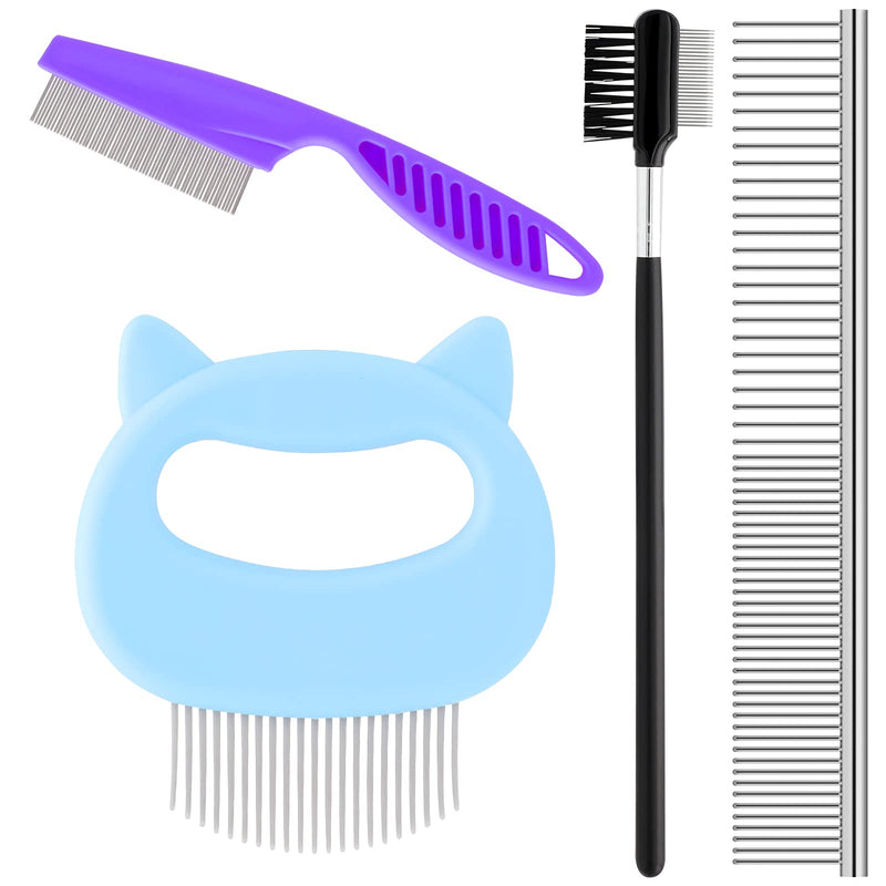 KALAMANDA Grooming Comb Kit, 2-in-1 Tear Stain Remover Comb and Cat Comb Massager, 4 Pieces Dog Combs Brush for Grooming Small Dogs White Dogs Cats Doodles Removing Mucus Crusts Knots - PawsPlanet Australia