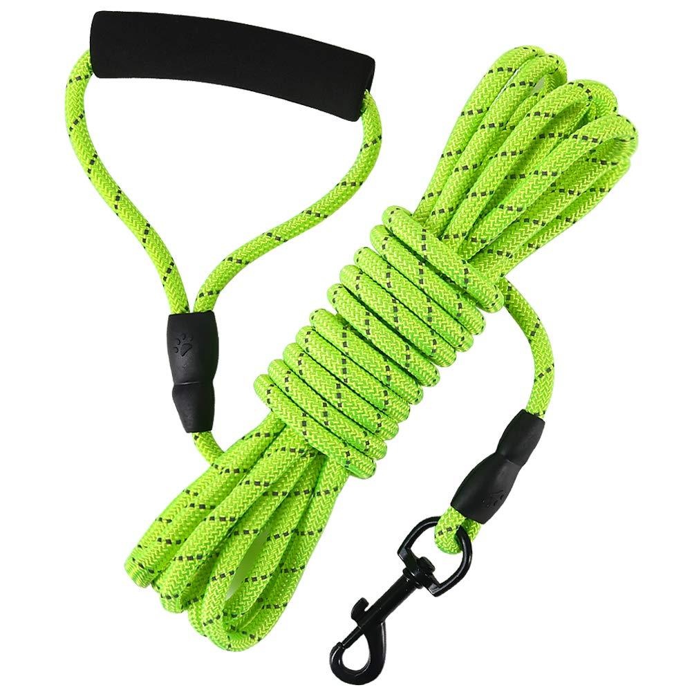 Dog Check Cord, 20FT/6M Floatable Long Reflective Recall Dog Training Rope with Soft Handle for Hiking, Camping, Walking (Green) - PawsPlanet Australia