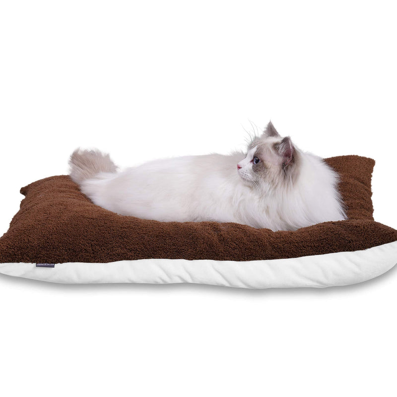 PEOPLE&PETS 22inch Dog & Cat Bed Reversible Mat, Soft Pet Sleeping Mattress, Washable Crate Pad Mat, with Removable Cover in Brown/Beige 22" x 18" - PawsPlanet Australia