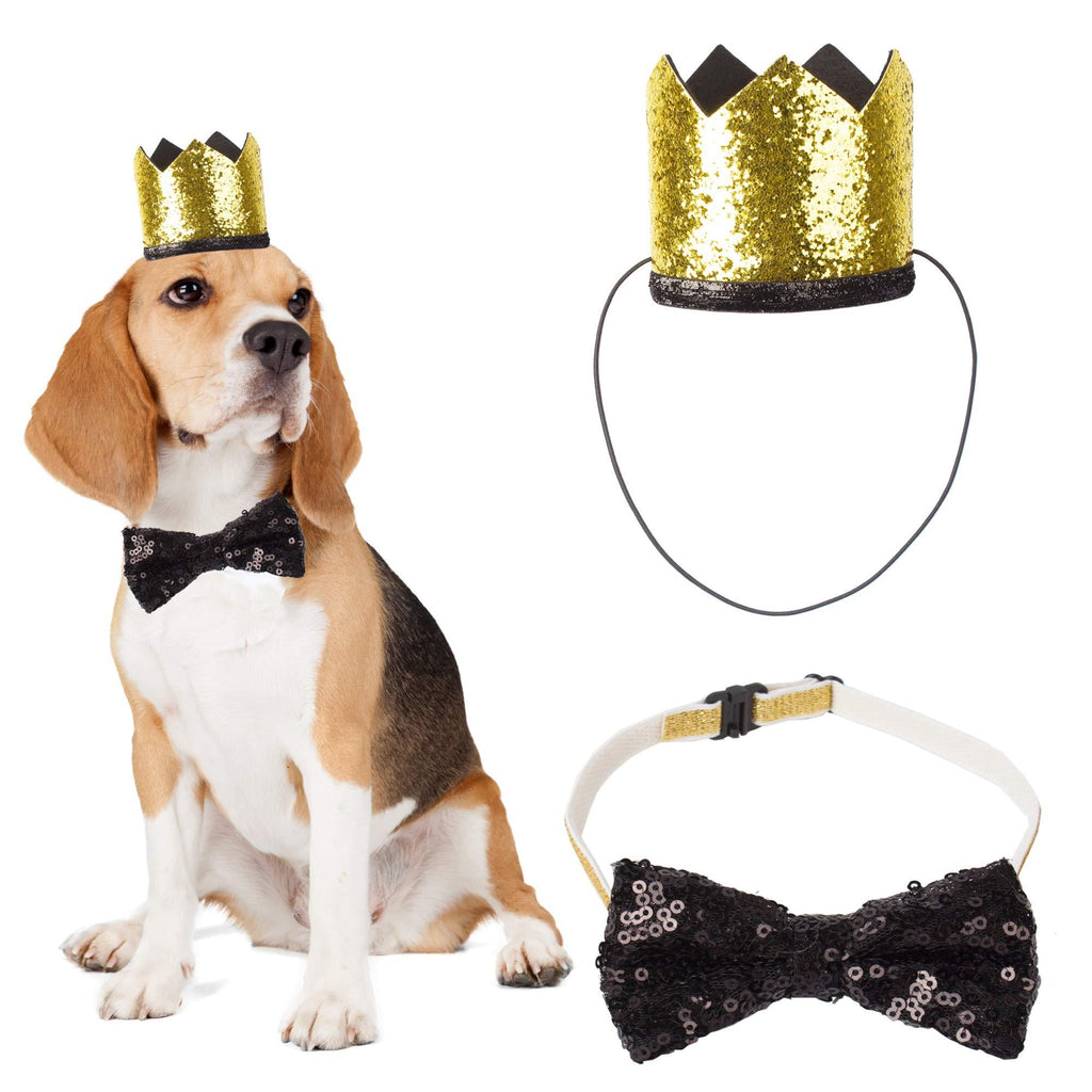 Dog Birthday Hat and Dog Bow Tie Set, Cute Birthday Dog Crown Hat and Dog Bowtie Collar for Dog Birthday Party Supplies (Black) Black - PawsPlanet Australia