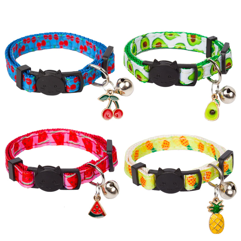 ADOGGYGO Breakaway Cat Collar with Bell, 4 Pack Summer Fruit Style Kitten Collar Adjustable Cat Collars for Kitten Kitty Cat - PawsPlanet Australia