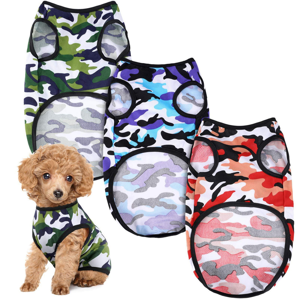 3 Pieces Dog Camouflage Print Vest Puppy Kitten Shirt Vest Pet T-Shirt Pet Clothing Small Dog Boy Girl Breathable Sleeveless Pet Vest (Blue, Red, Green,S) Blue, Red, Green - PawsPlanet Australia