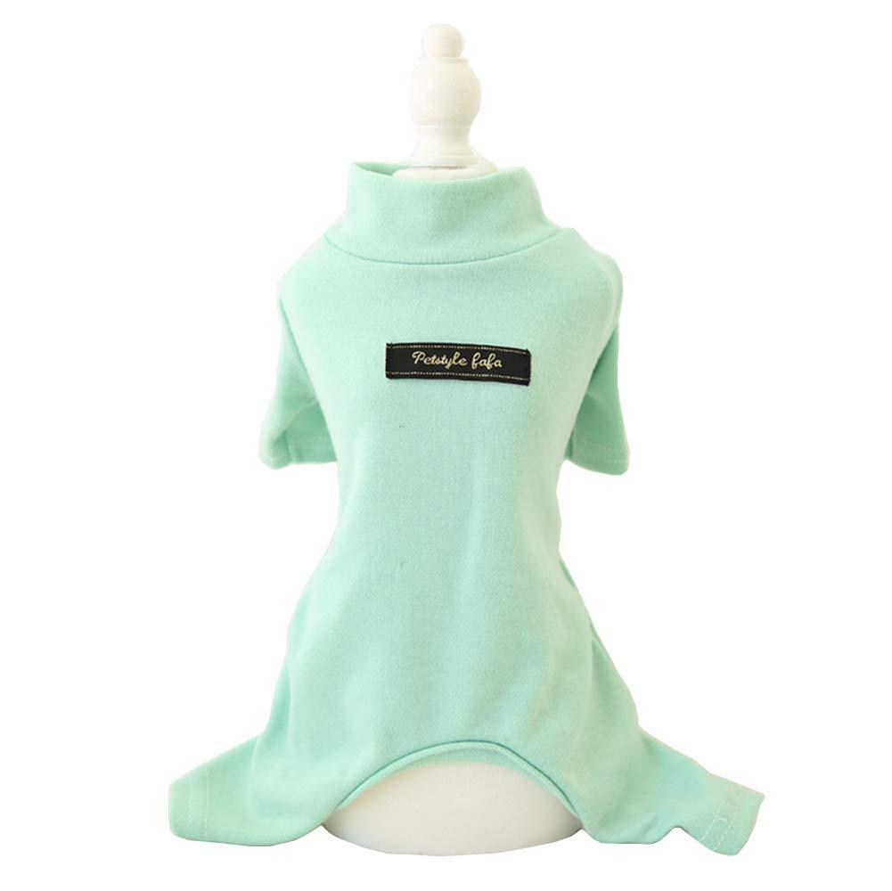 Hdwk&Hped Soft Cotton Dog Pajamas for All Seasons, Striped Pet Bottoming Jumpsuit for Small Dog Cat Puppy #1 Solide style - aquamarine - PawsPlanet Australia