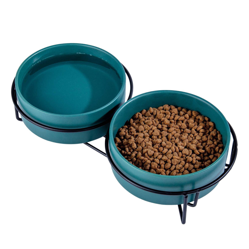 Cat Food Bowls,Elevated Cat Bowls,Raised Pet Food Water Bowls with Stand,Ceramic Pet Bowls for Cat or Dogs,12 Ounces Cat Dishes Green - PawsPlanet Australia