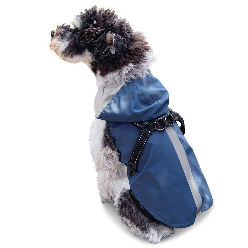 Dog Raincoat with Harness - Rain Poncho with Hood - Jacket with Reflective Stripe - Waterproof Slicker Lightweight Breathable for Medium Small Dogs - Easy to Wear Non-Sticky to Hair Hook & Loop Blue - PawsPlanet Australia