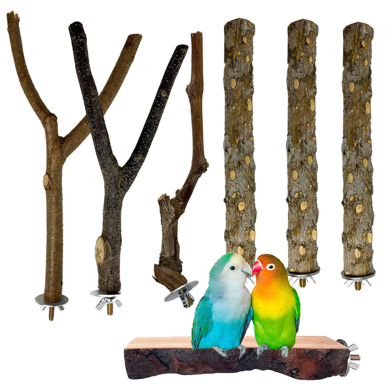 kathson Natural Wood Bird Perch Parakeet Stand Platform Parrot Paw Grinding Sticks Branches Bird Cage Accessories for Budgies Cockatiels Conure Parakeet Lovebirds 7 Pack - PawsPlanet Australia