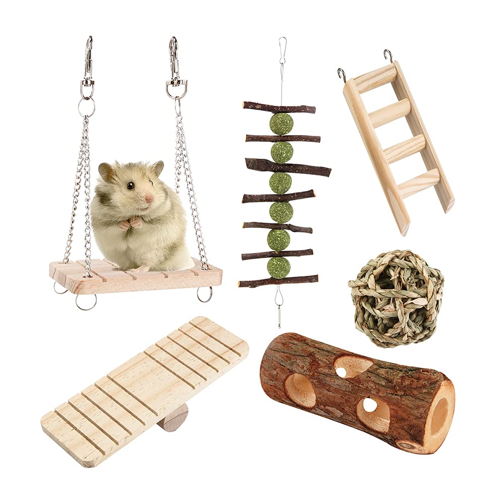 lenpestia Hamster Chew Toys Rabbit Guinea Pig Toy Natural Wooden Small Animal Activity and Teeth Cleaning Care Molar Accessories for Bunny Parrot Chinchilla Gerbil Rat 6 PCS - PawsPlanet Australia