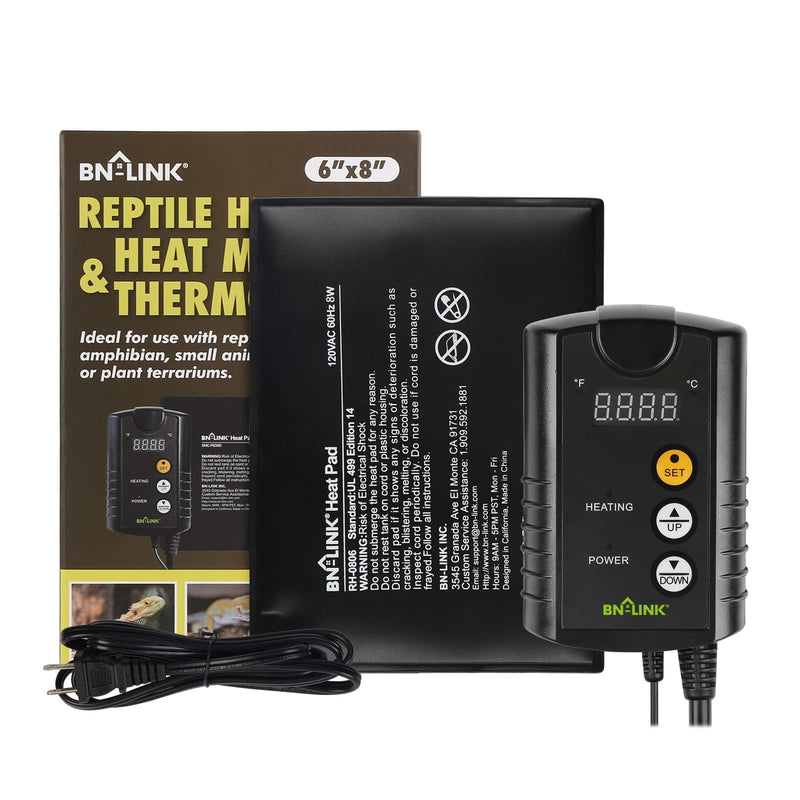 BN-LINK Durable Reptile Heating Pad with Digital Thermostat Under Tank Heater Terrarium Warmer Combo Set for Turtles, Lizards, Frogs, and Other Reptiles 6" X 8" & Controller - PawsPlanet Australia