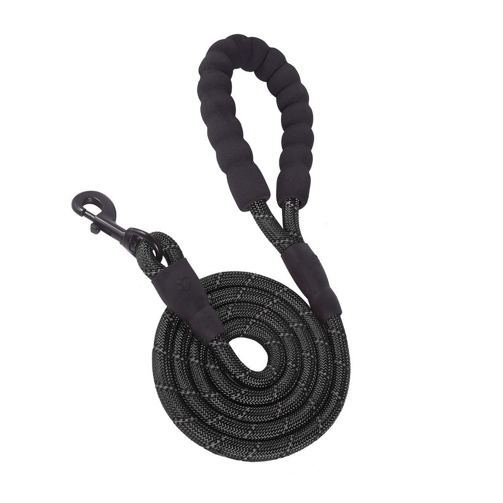 CROWATTS 5/6 FT Strong Durable Nylon Dog Leash with Comfortable Padded Handle and Highly Reflective Threads for Small,Medium and Large Dogs 5 FT Black - PawsPlanet Australia