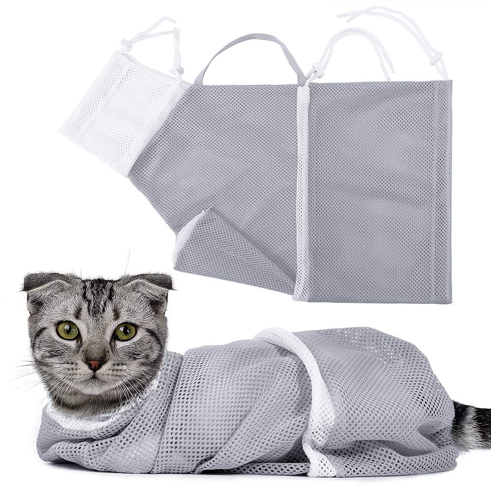 JMOON Cat Bathing Bag,Cat Shower Bag Anti-Bite & Anti-Scratch,Injecting Examining Nail Trimming,Adjustable Multifunctional Breathable Restraint Cat Bag Restraint GRAY - PawsPlanet Australia