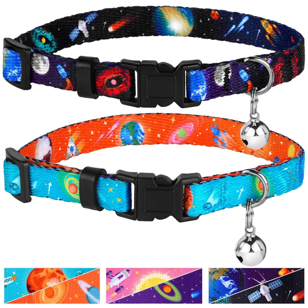 CollarDirect Galaxy Cat Collar with Bell Space Pattern 2PCs Adjustable Safety Breakaway Collars for Cats Kitten Black Pink Blue (Black + Blue) Black + Blue - PawsPlanet Australia