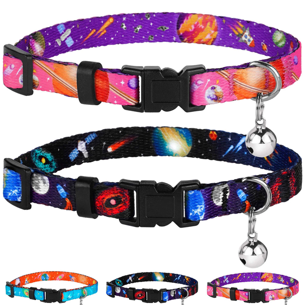 CollarDirect Galaxy Cat Collar with Bell Space Pattern 2PCs Adjustable Safety Breakaway Collars for Cats Kitten Black Pink Blue (Black + Pink) Black + Pink - PawsPlanet Australia