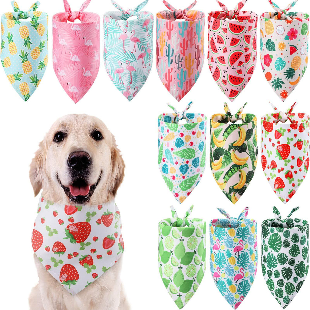 12 Pieces Dog Bandana Scarf Washable Triangular Bibs Pet Summer Flamingo Fruit Print Adjustable Washable Kerchief Hawaii Dog Bandana for Small and Large Dogs (Fruit and Leaves Patterns) Fruit and Leaves Patterns - PawsPlanet Australia